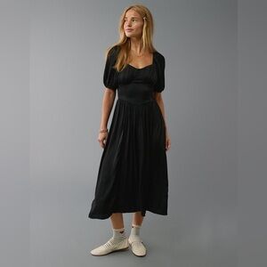 American Eagle Puff Sleeve Corset Midi Dress